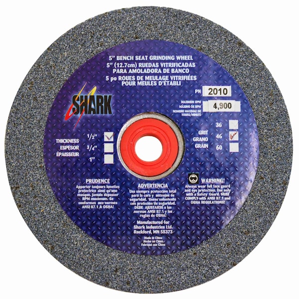 Shark Industries 5-in. x 1/2-in. x 1/2-in. Bench Seat Grinding Wheel 46 Grit, Aluminum Oxide 2010 - main